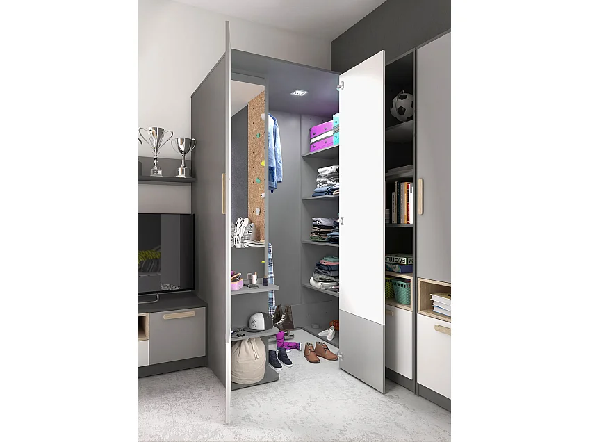 Armoire Veravie 100, Blanc|Gris clair|Graphite, 193x130x93cm