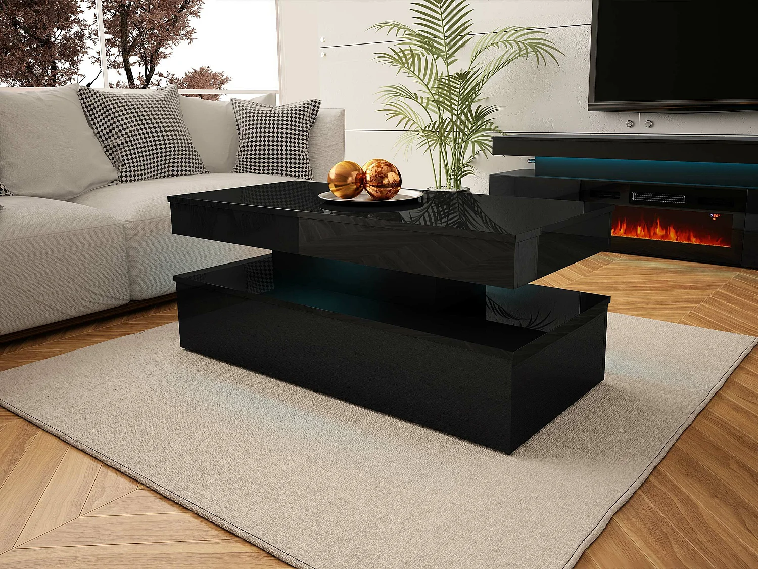 Table basse Monfero 100, Noir brillant|Noir, 50x55x120cm, MDF, Angulaire