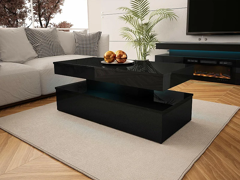 Table basse Monfero 100, Noir|Noir brillant, 50x55x120cm, MDF, Angulaire
