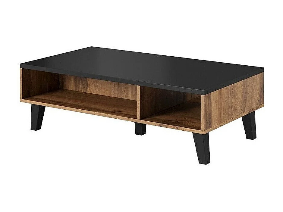 Table basse Larfloi 101, Noir|Chêne wotan, 35x60x110cm, Stratifié, Angulaire