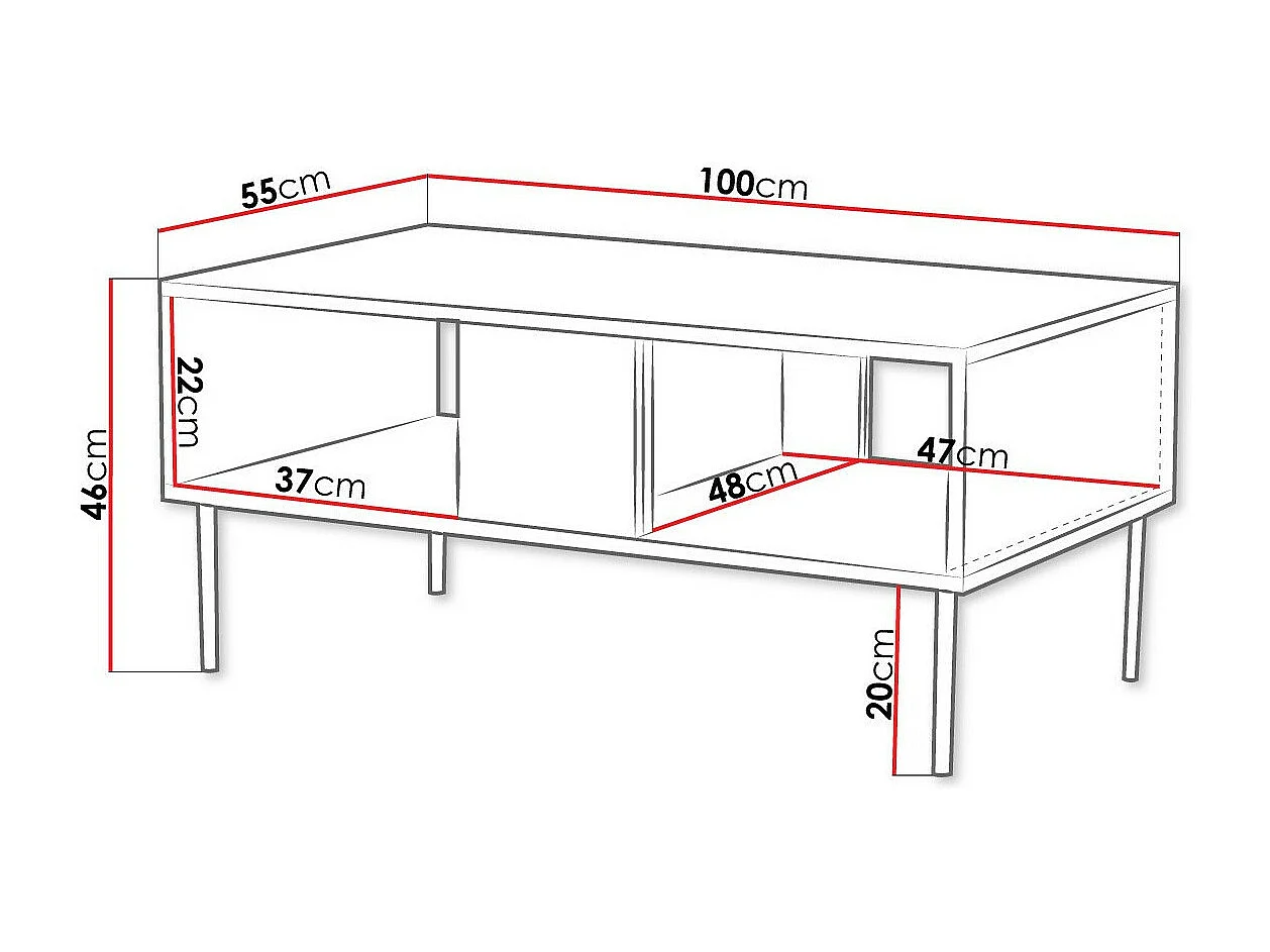 Table basse Venophu 103, Noyer, 46x55x100cm, Stratifié, Angulaire