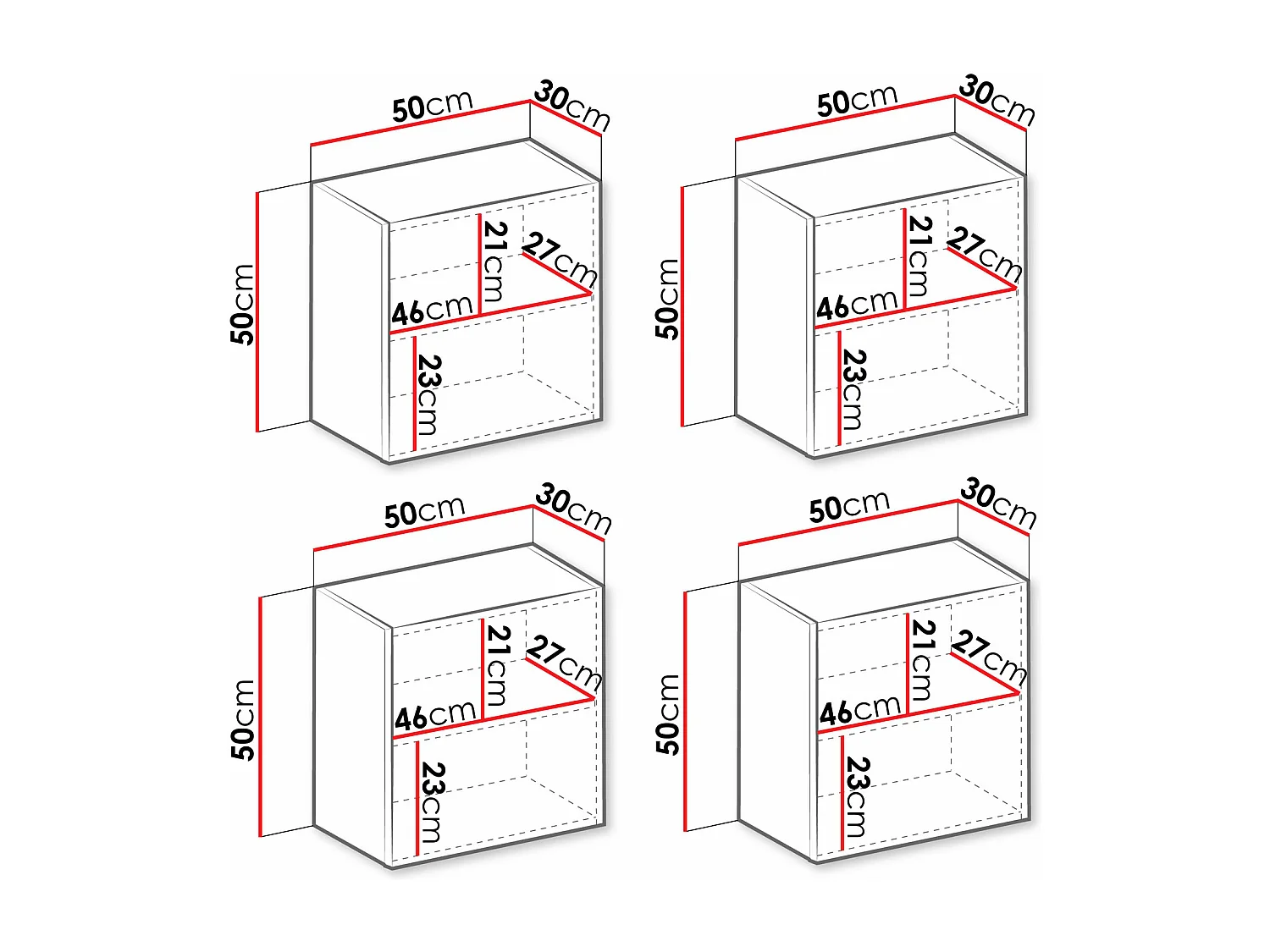 Ensemble d'armoires Vilrin, Blanc|Blanc brillant, 100x100x30cm, MDF|Stratifié
