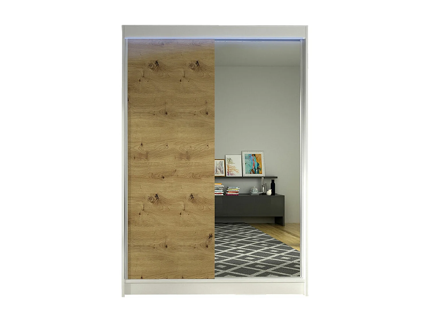 Armoire Closico 147, Blanc|Chêne Artisan, 200x120x58cm, Portes d'armoire: Coulissantes