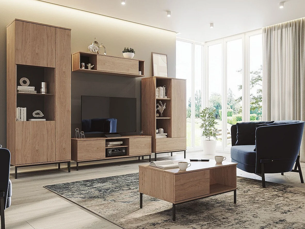 Table basse Lomsore 102, Clair bois, 47x60x100cm, Stratifié, Angulaire