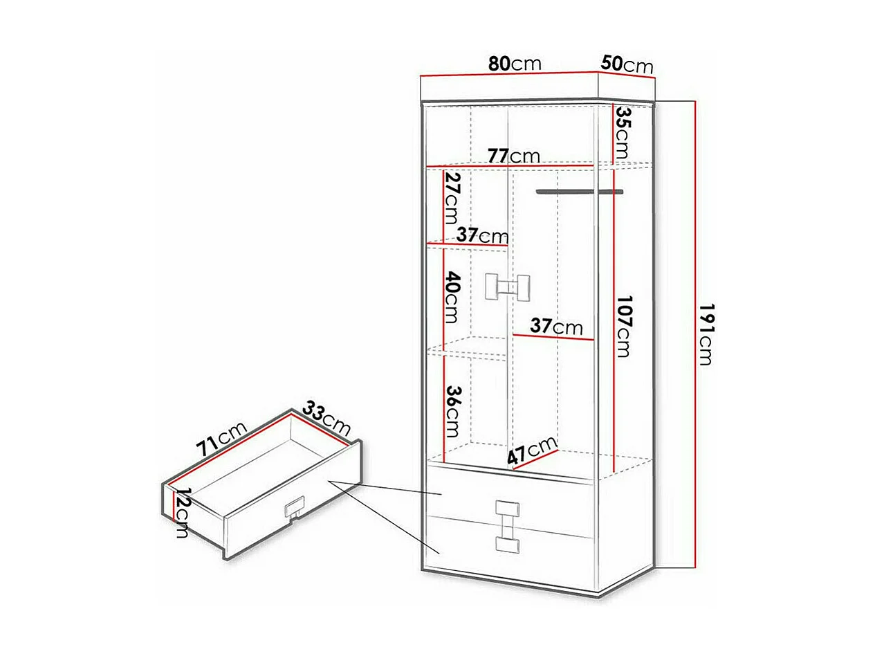 Armoire Florevi 113, Chêne Artisan|Gris brillant, 191x80x50cm, Nombre d'étagères: 3