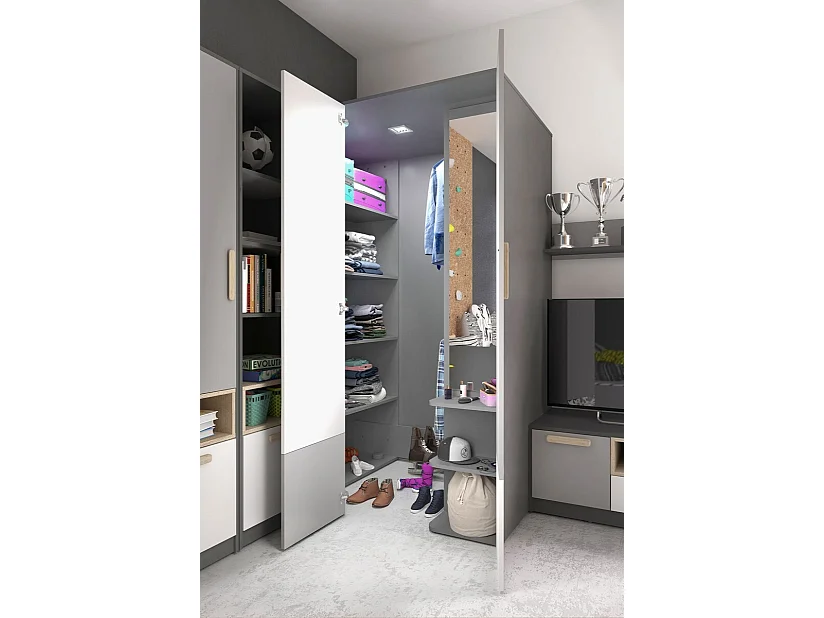 Armoire Veravie 101, Blanc|Gris clair|Graphite, 193x130x93cm