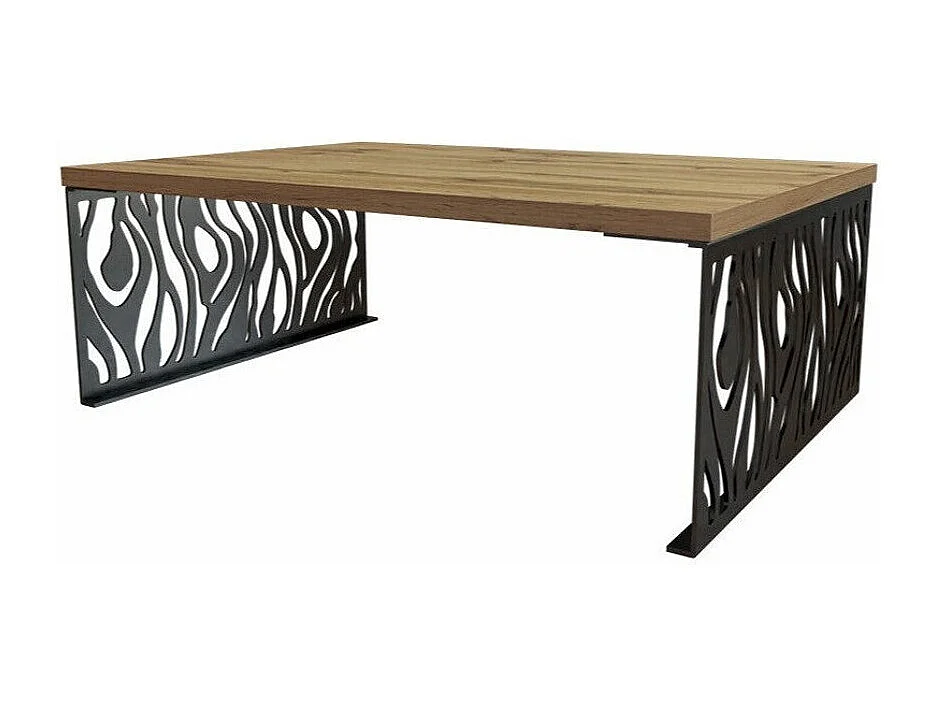 Table basse Germantown 108, Noir mat|Chêne, 45x70x100cm, Stratifié, Angulaire