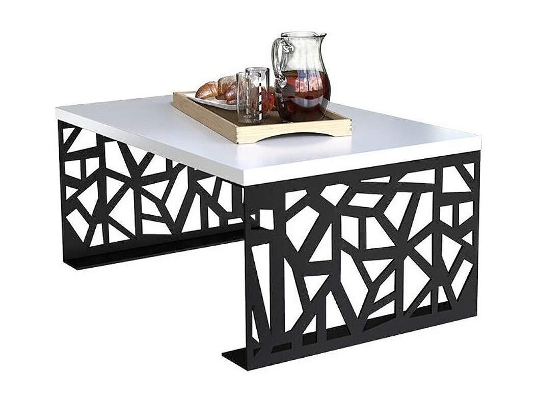 Table basse Germantown 101, Blanc brillant|Noir mat, 45x70x100cm, Stratifié, Angulaire