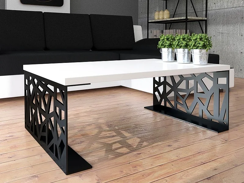 Table basse Germantown 101, Noir mat|Blanc brillant, 45x70x100cm, Stratifié, Angulaire