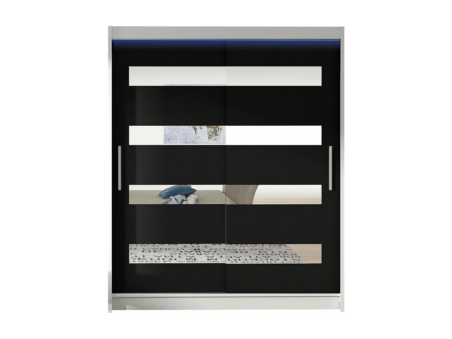 Armoire Closico 136, Noir|Blanc, 200x150x58cm, Portes d'armoire: Coulissantes