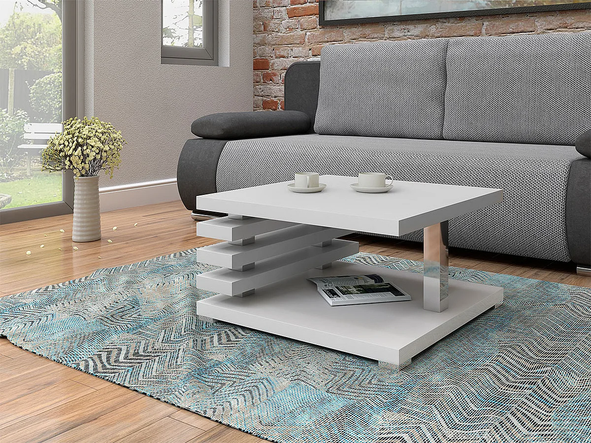 Table basse Goodyear 122, Mat blanc, 31x60x60cm, Stratifié, Angulaire