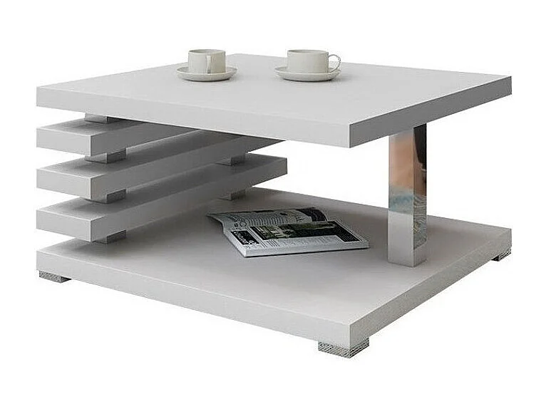 Table basse Goodyear 122, Mat blanc, 31x60x60cm, Stratifié, Angulaire