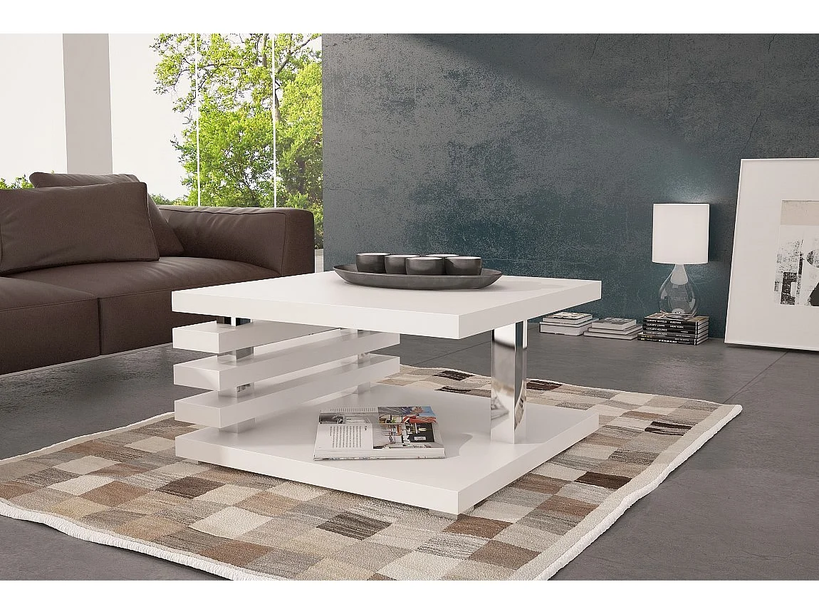 Table basse Goodyear 122, Mat blanc, 31x60x60cm, Stratifié, Angulaire