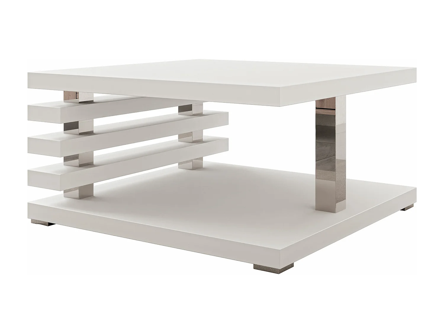 Table basse Goodyear 122, Mat blanc, 31x60x60cm, Stratifié, Angulaire