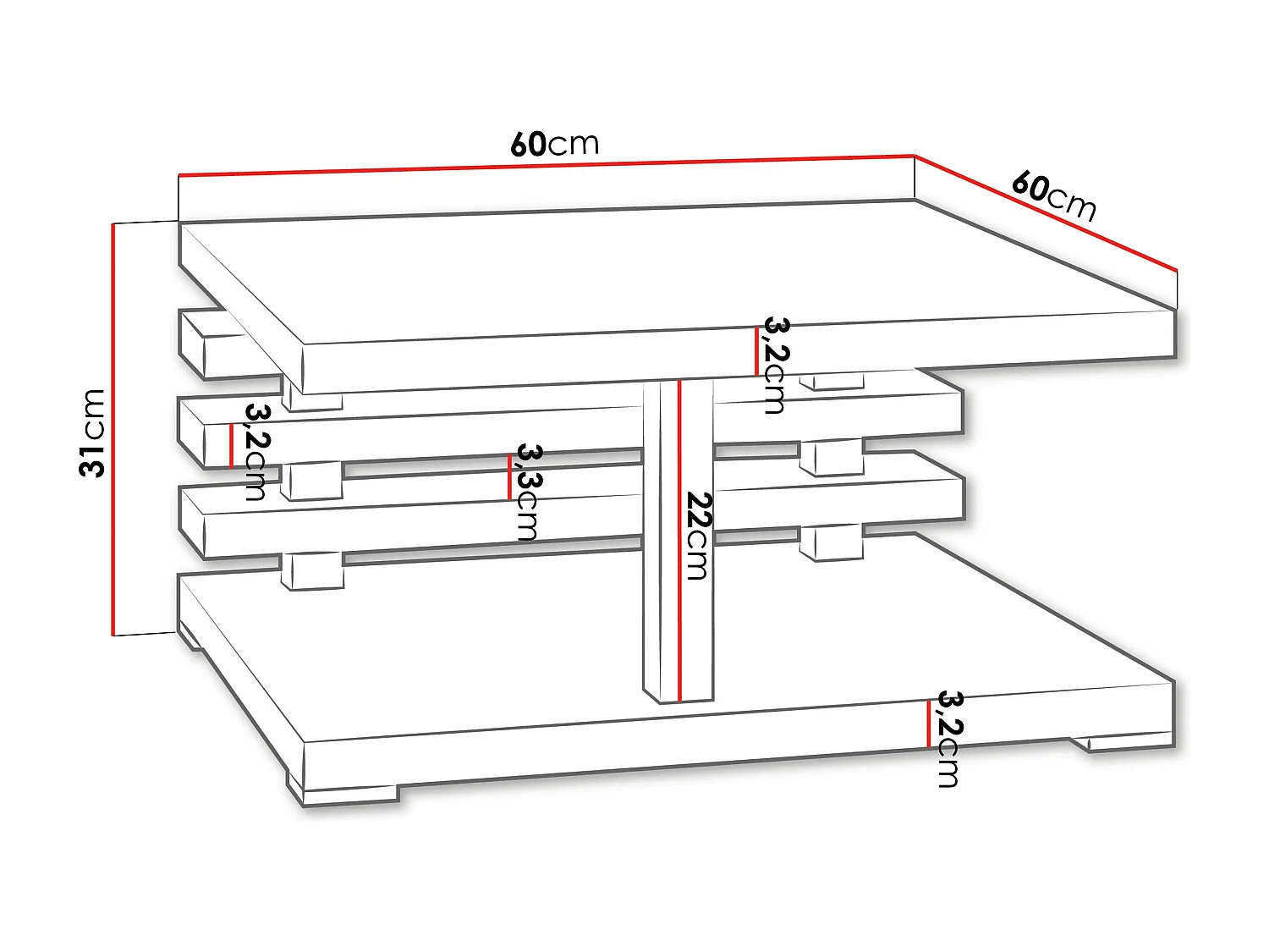Table basse Goodyear 122, Mat blanc, 31x60x60cm, Stratifié, Angulaire