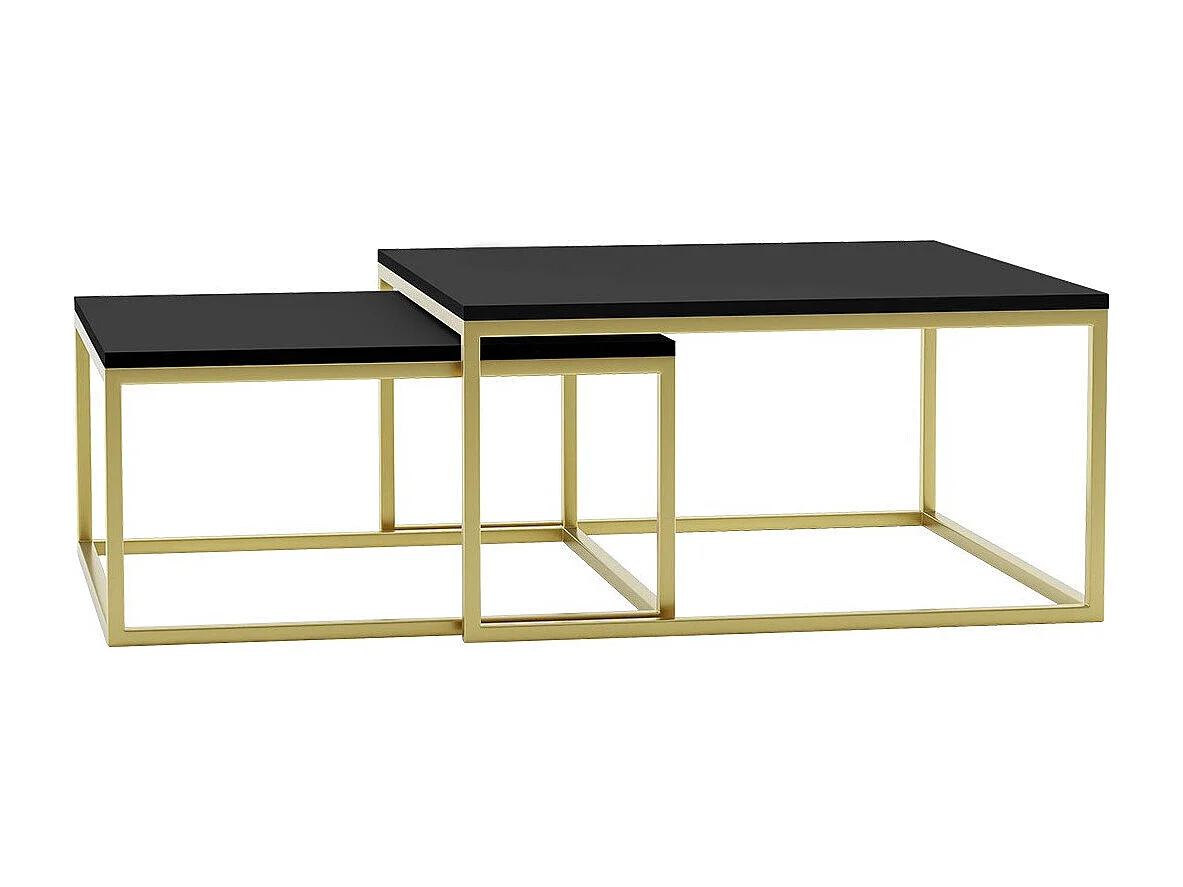 Ensemble tables basses Oswego 102, Noir|Doré, 39x76x76cm, Stratifié, Angulaire