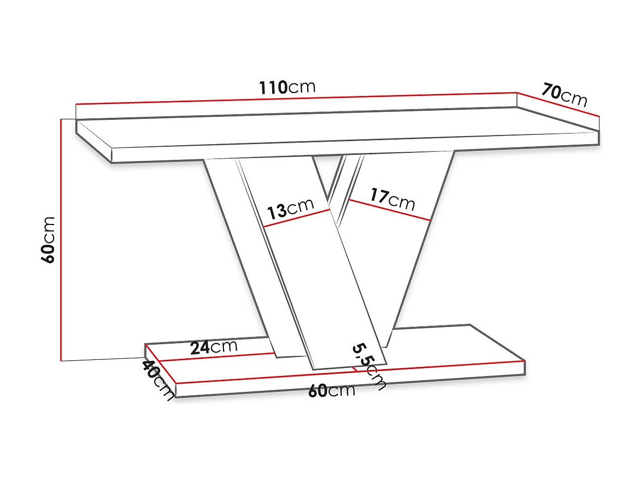 Table basse Goodyear 128, Blanc brillant|Gris, 60x70x110cm, Stratifié, Angulaire