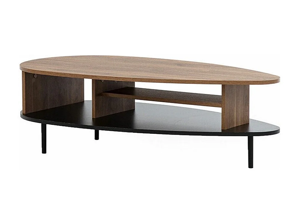Table basse Ferenou 103, Chêne foncé|Noir, 37x63x120cm, Stratifié, Ovale
