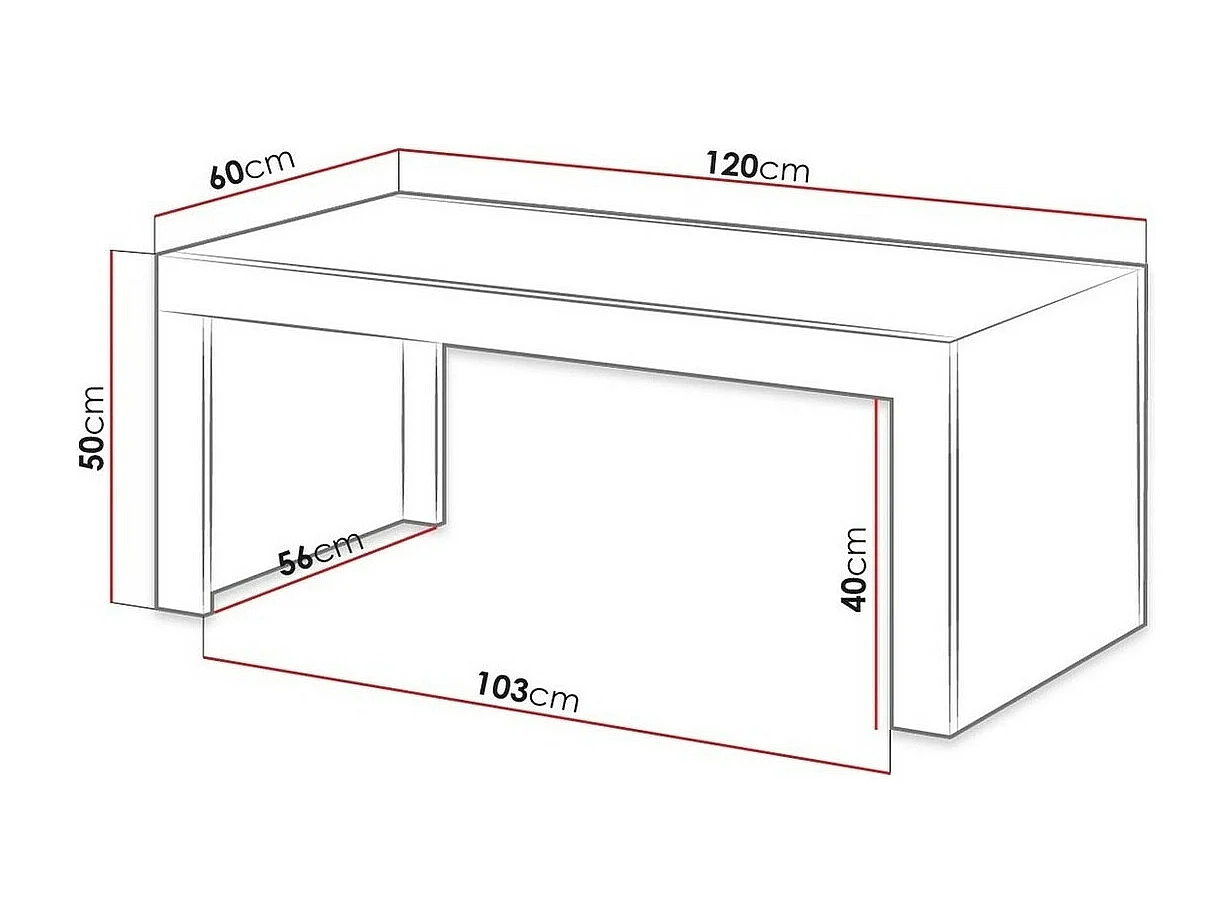 Table basse Charlotte 146, Chêne wotan|Noir, 50x60x120cm, Stratifié, Angulaire