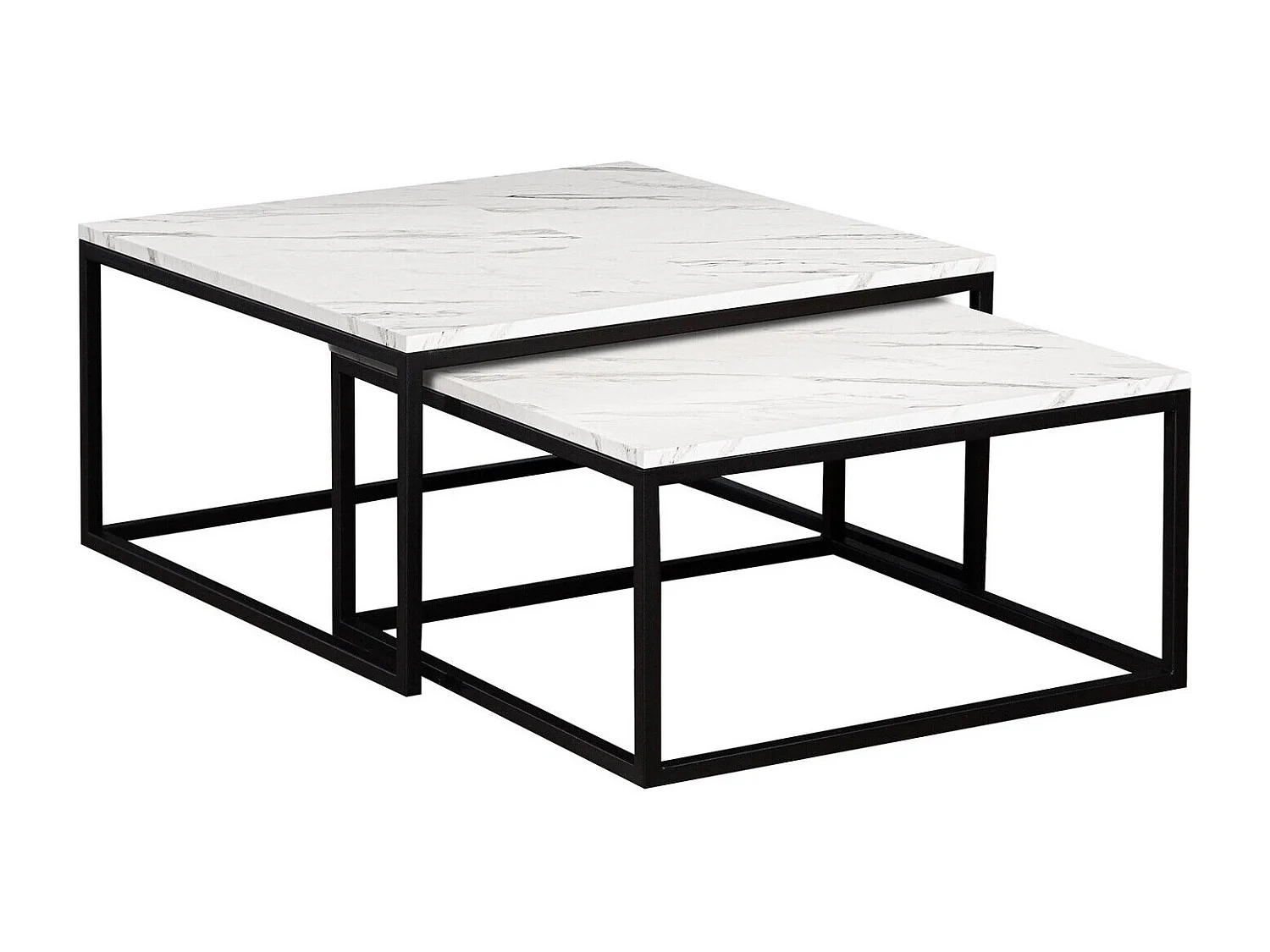 Ensemble tables basses Oswego 101, Marbre blanc|Noir, 39x76x76cm, Stratifié, Angulaire