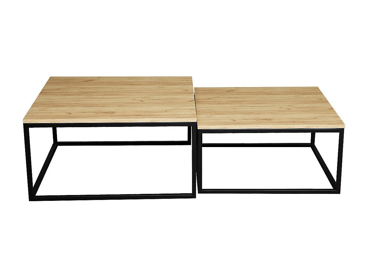 Ensemble tables basses Oswego 101, Craft chêne|Noir, 39x76x76cm, Stratifié, Angulaire