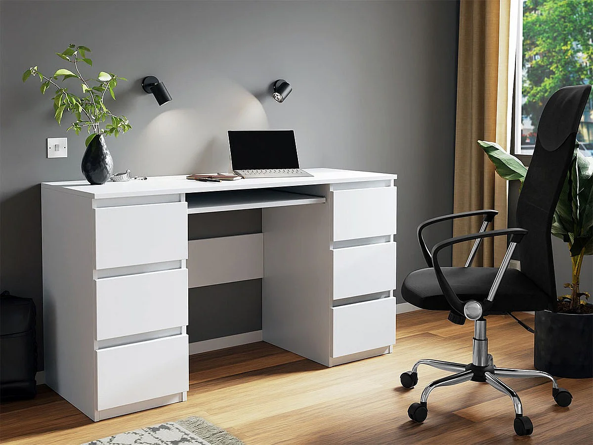 Bureau Comfivo 448, Étagère à clavier|Avec tiroirs, Nombre de tiroirs: 6, 76x130x51cm