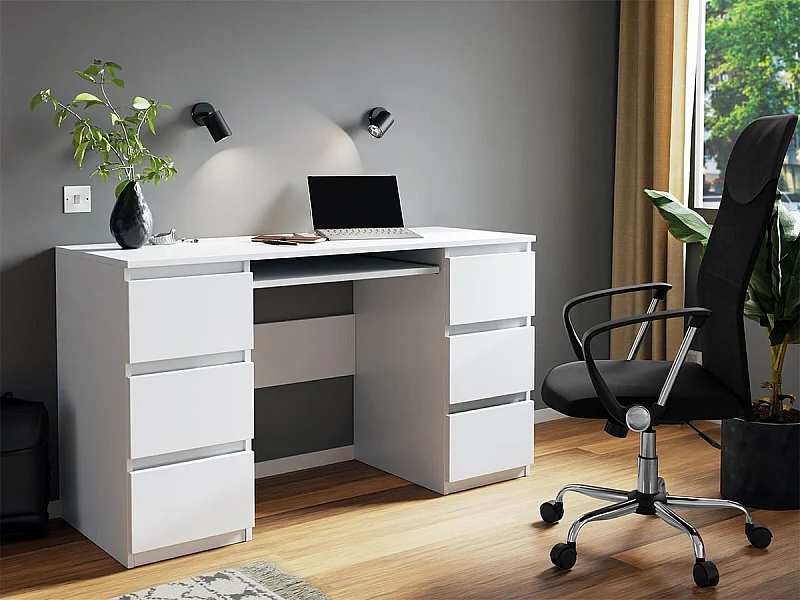 Bureau Comfivo 448, Étagère à clavier|Avec tiroirs, Nombre de tiroirs: 6, 76x130x51cm