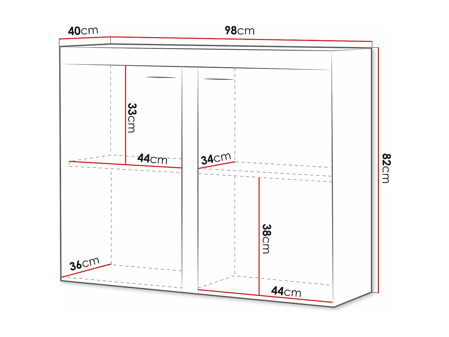 Buffet Tucson 120, Béton|Blanc, 82x98cm, Le nombre de portes: 240cm, Stratifié