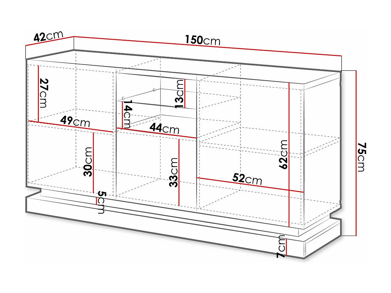 Buffet Charlotte 186, Noir brillant|Noir, 75x150cm, Le nombre de portes: 342cm, MDF