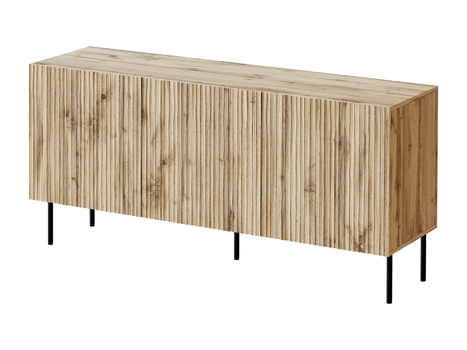 Buffet Lorelbo 100, Chêne wotan|Noir, 75x152cm, Le nombre de portes: 343cm, MDF|Stratifié