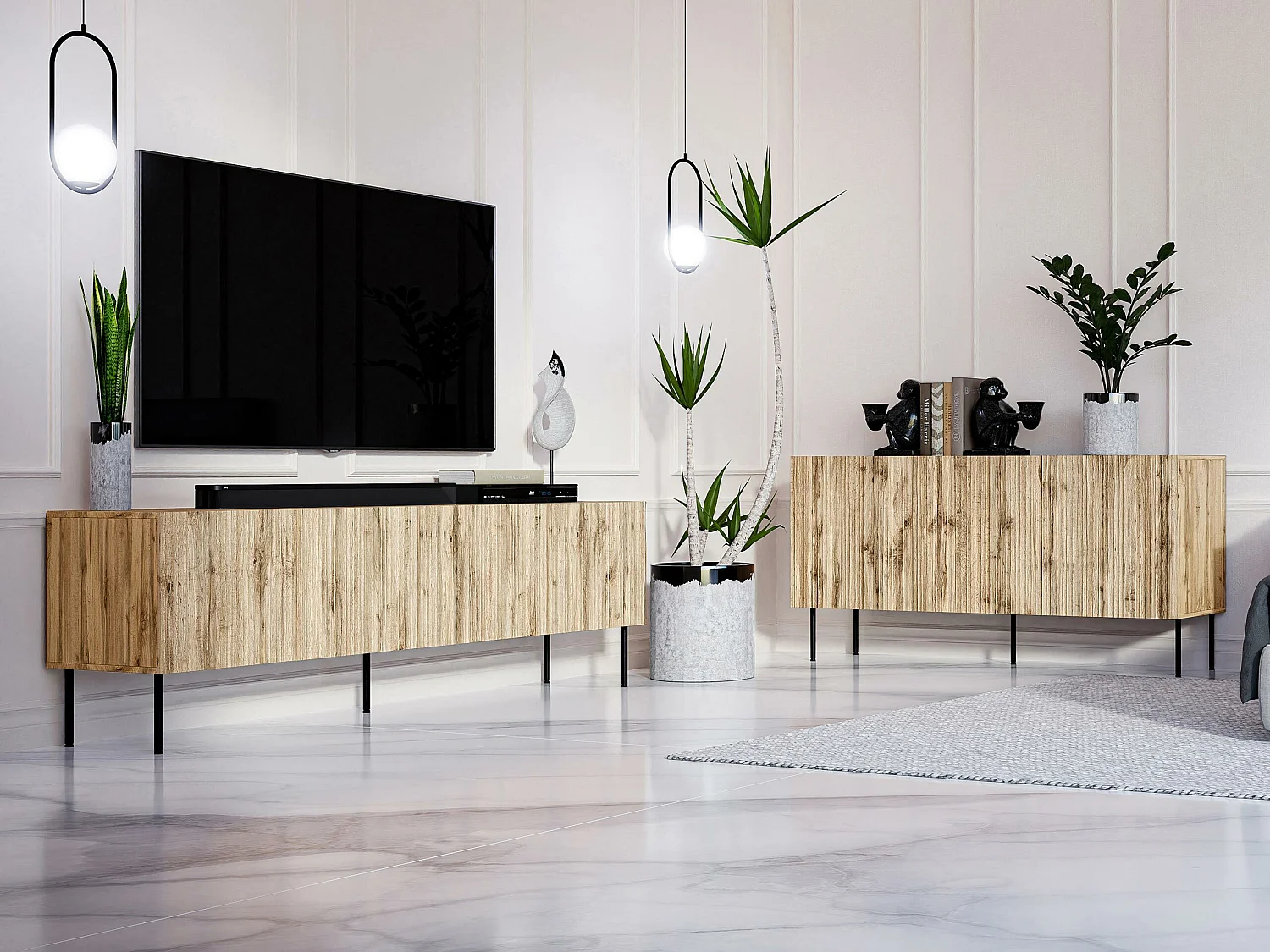 Buffet Lorelbo 100, Chêne wotan|Noir, 75x152cm, Le nombre de portes: 343cm, MDF|Stratifié