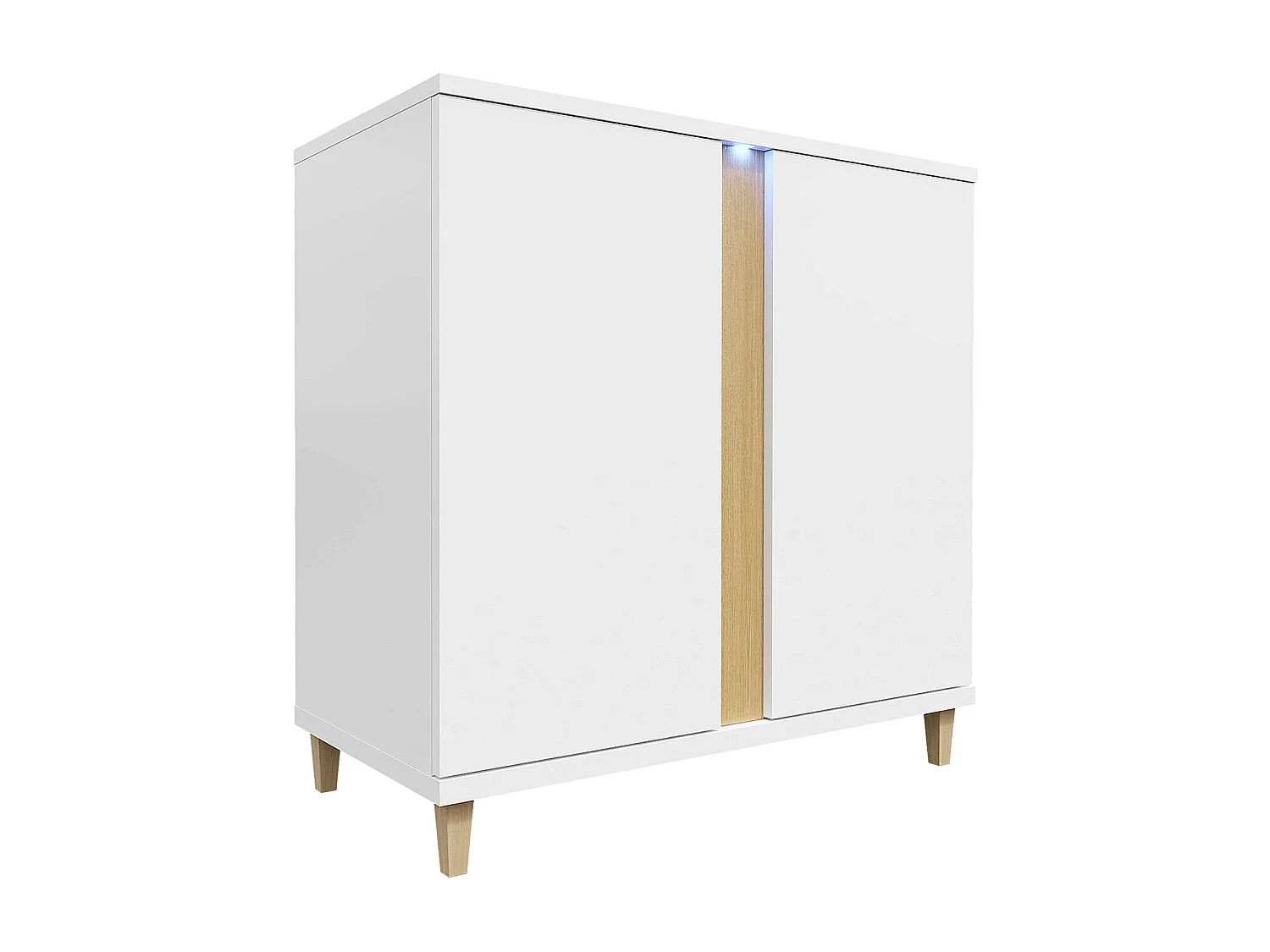 Buffet Livseri 102, Blanc brillant|Blanc|Clair bois, 88x92cm, Le nombre de portes: 240cm