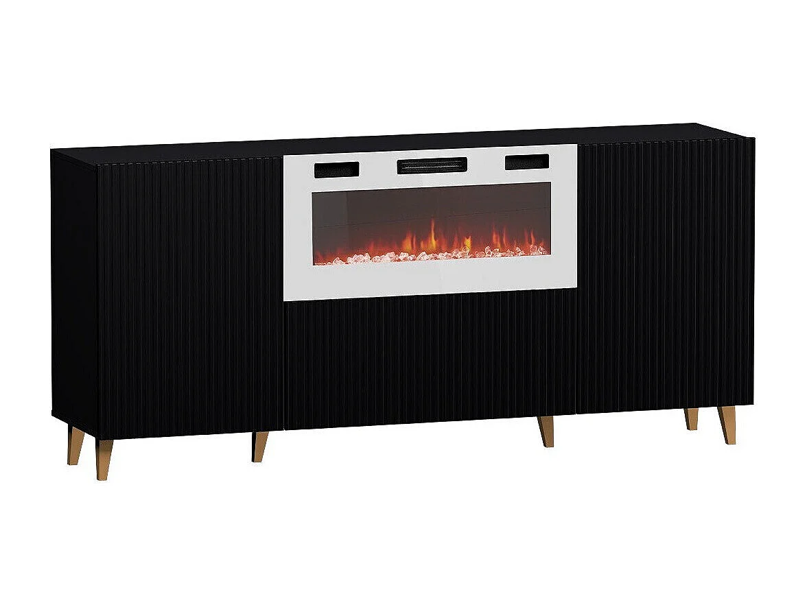 Buffet Levmari 104, Blanc|Doré|Noir, 83x181cm, Le nombre de portes: 242cm, MDF|Stratifié