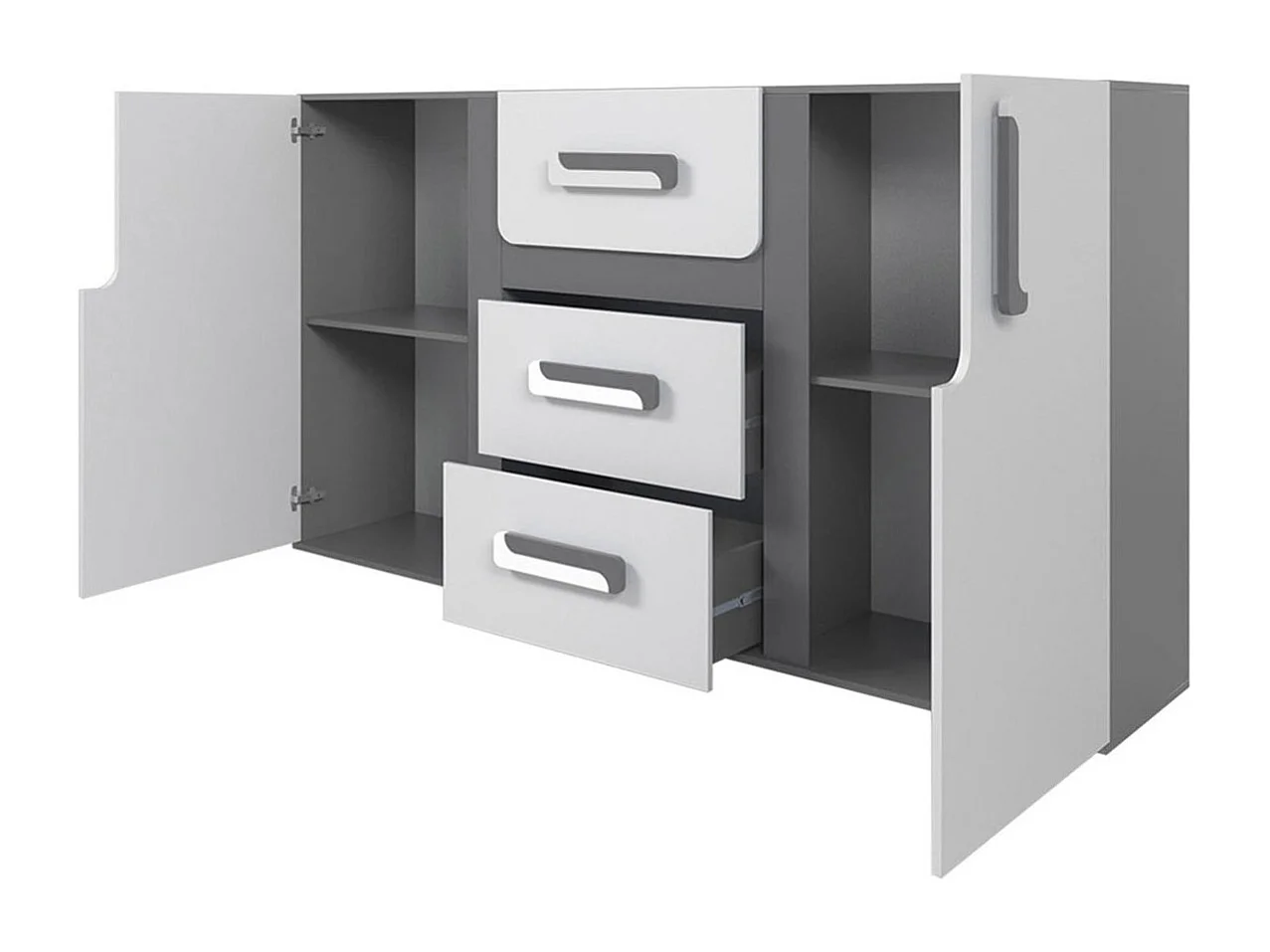 Commode Aviseve 102, Blanc|Anthracite, Tiroirs et portes, Nombre de tiroirs: 3, 85x128cm