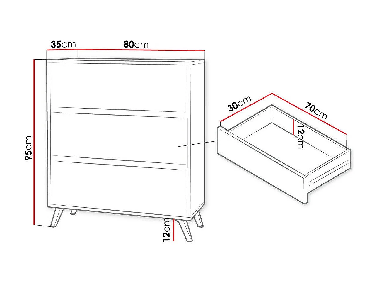 Commode Mavenoa 101, Chêne doré|Blanc, Avec tiroirs, Nombre de tiroirs: 3, 95x80x35cm