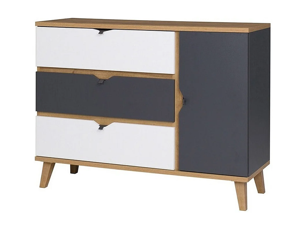 Commode Etrmoru 140, Gris|Chêne doré|Graphite, Tiroirs et portes, Nombre de tiroirs: 3,