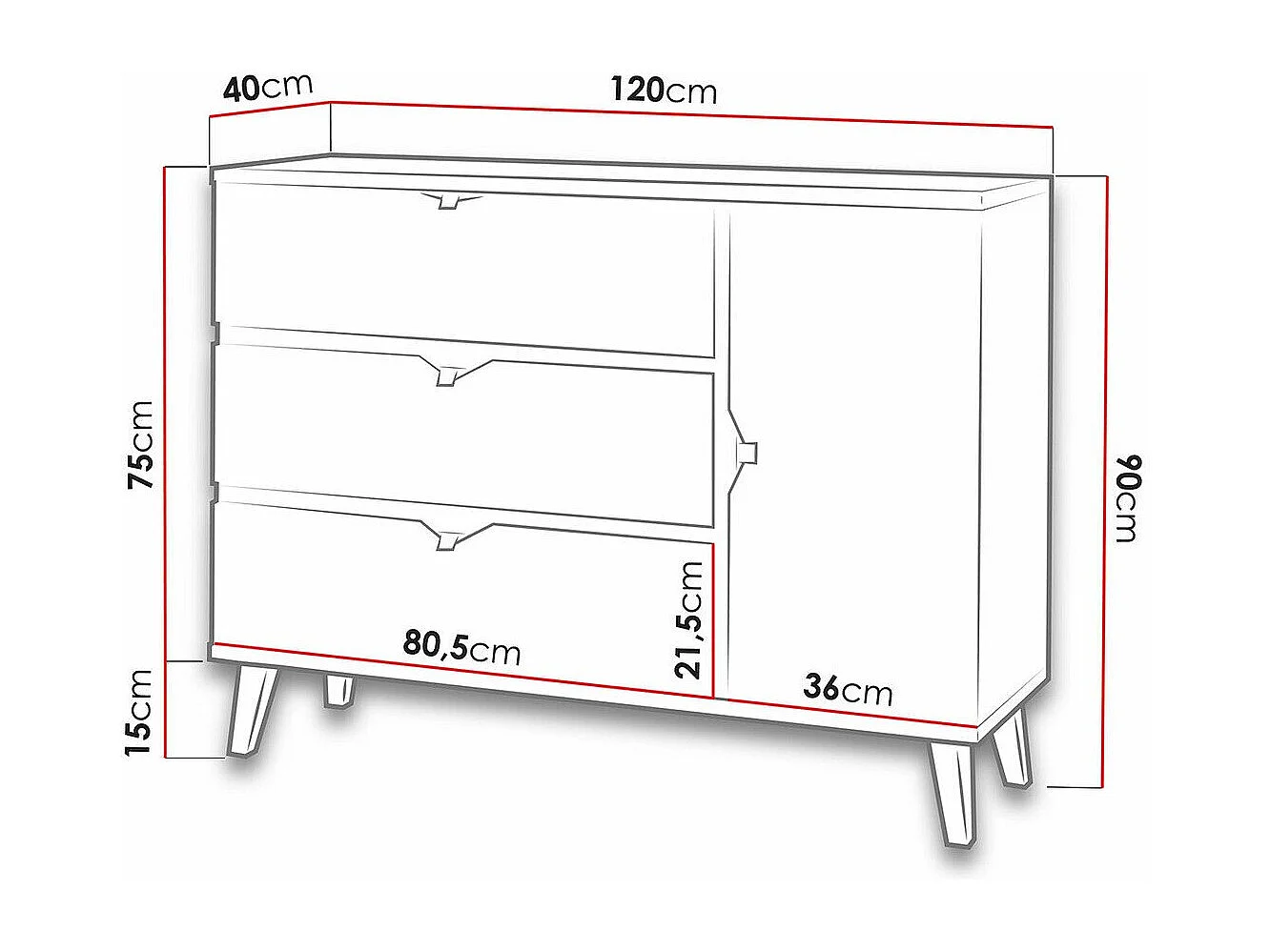 Commode Etrmoru 140, Gris|Chêne doré|Graphite, Tiroirs et portes, Nombre de tiroirs: 3,