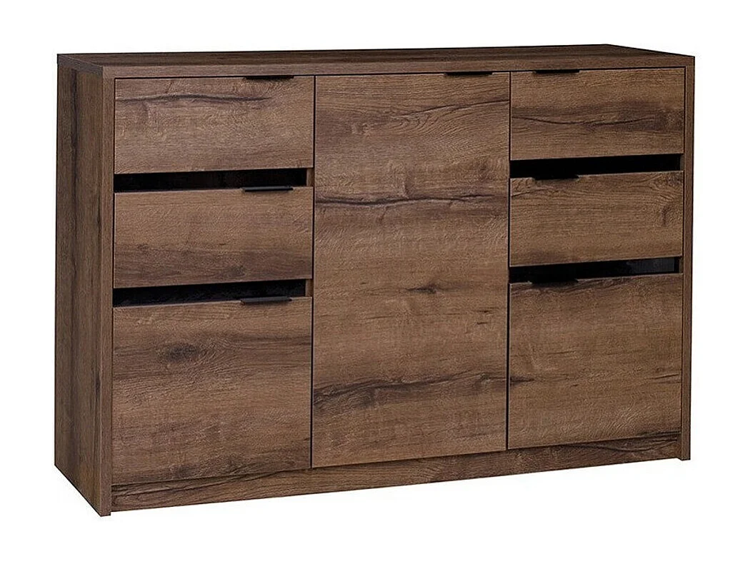 Commode Fivelbo 101, Noir brillant|Chêne du Monastery, Tiroirs et portes, 90x135x40cm