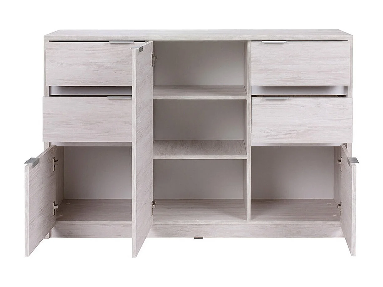 Commode Fivelbo 101, Noir brillant|Chêne du Monastery, Tiroirs et portes, 90x135x40cm