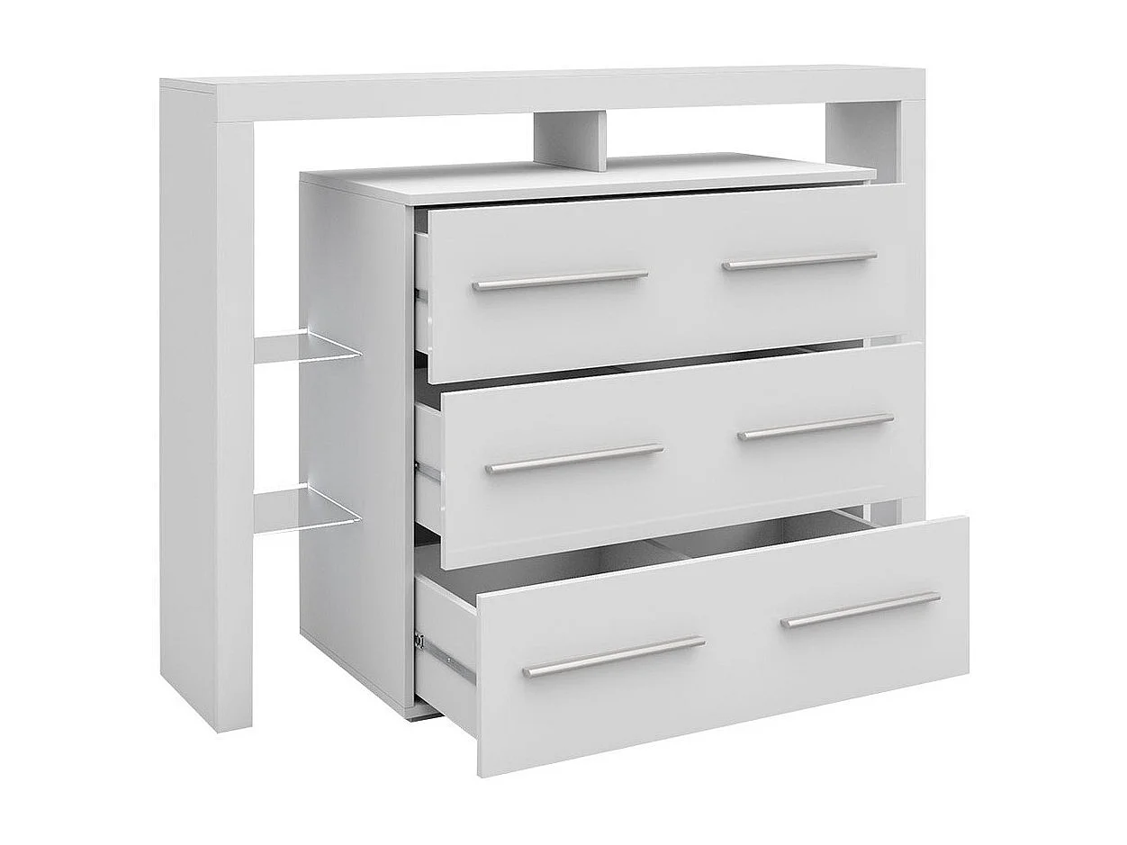 Commode Nashville 108, Noir brillant|Blanc, Avec tiroirs, Nombre de tiroirs: 3, 101x140cm