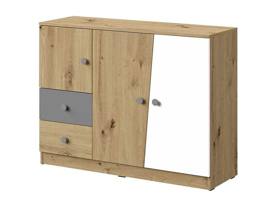Commode Almira 106, Chêne Artisan|Gris|Blanc, Tiroirs et portes, Nombre de tiroirs: 2,