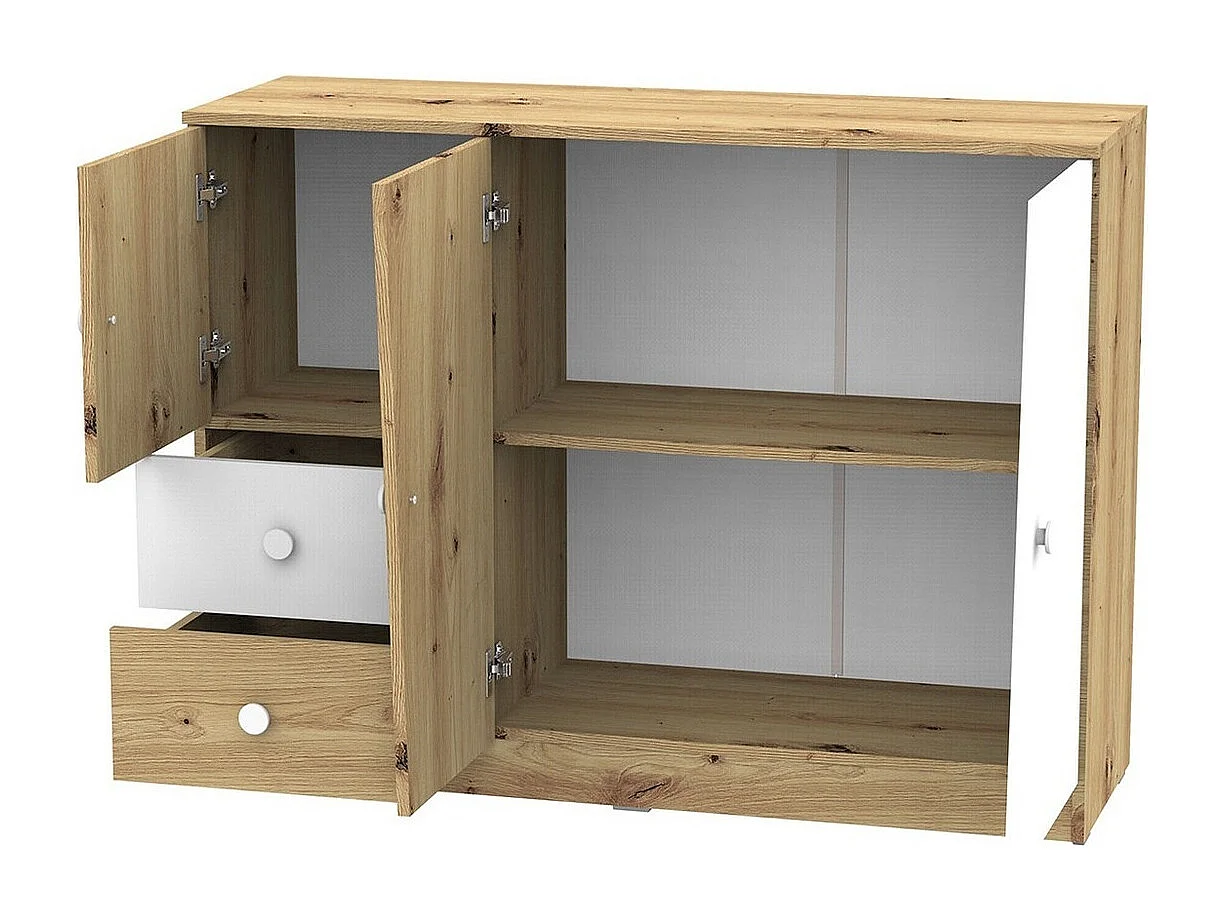 Commode Almira 106, Chêne Artisan|Gris|Blanc, Tiroirs et portes, Nombre de tiroirs: 2,