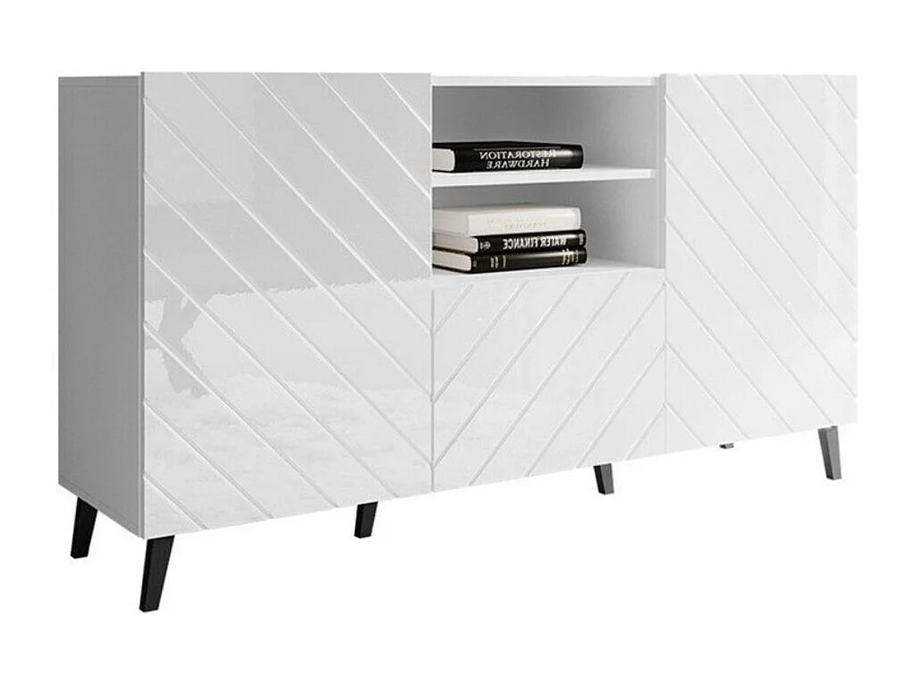 Commode Charlotte 143, Blanc|Blanc brillant, Tiroirs et portes, Nombre de tiroirs: 1,