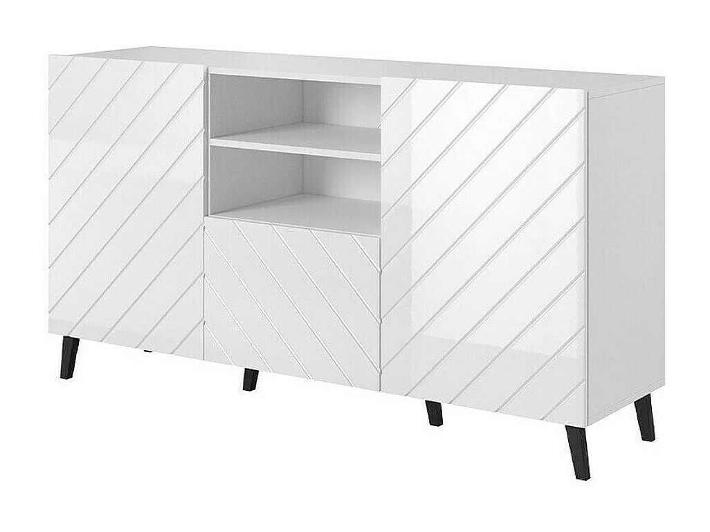 Commode Charlotte 143, Blanc|Blanc brillant, Tiroirs et portes, Nombre de tiroirs: 1,