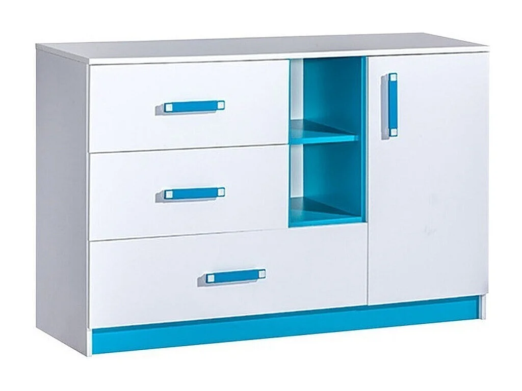 Commode Sorviru 101, Blanc|Turquoise, Tiroirs et portes, Nombre de tiroirs: 3, 83x130cm