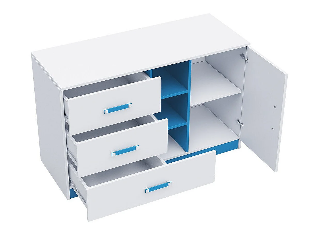 Commode Sorviru 101, Turquoise|Blanc, Tiroirs et portes, Nombre de tiroirs: 3, 83x130cm