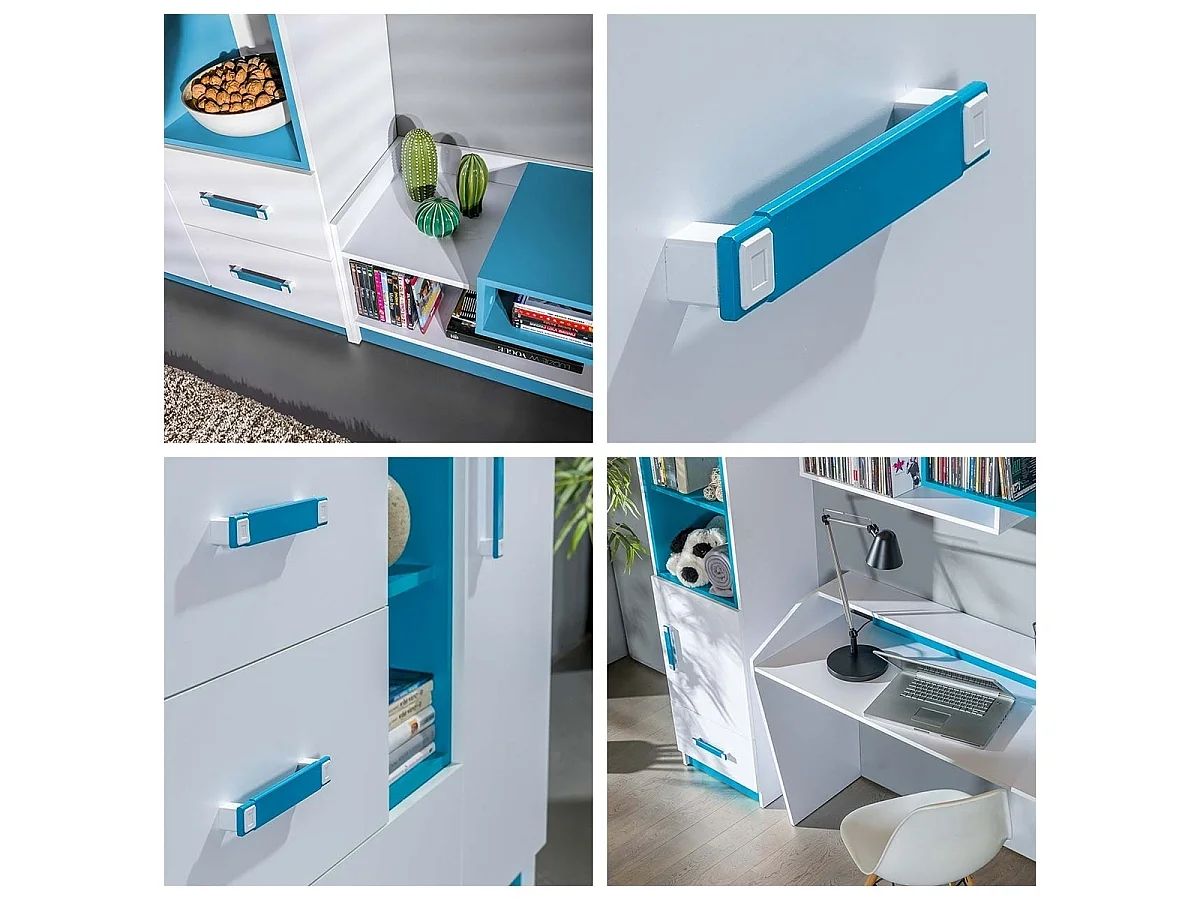 Commode Sorviru 101, Turquoise|Blanc, Tiroirs et portes, Nombre de tiroirs: 3, 83x130cm