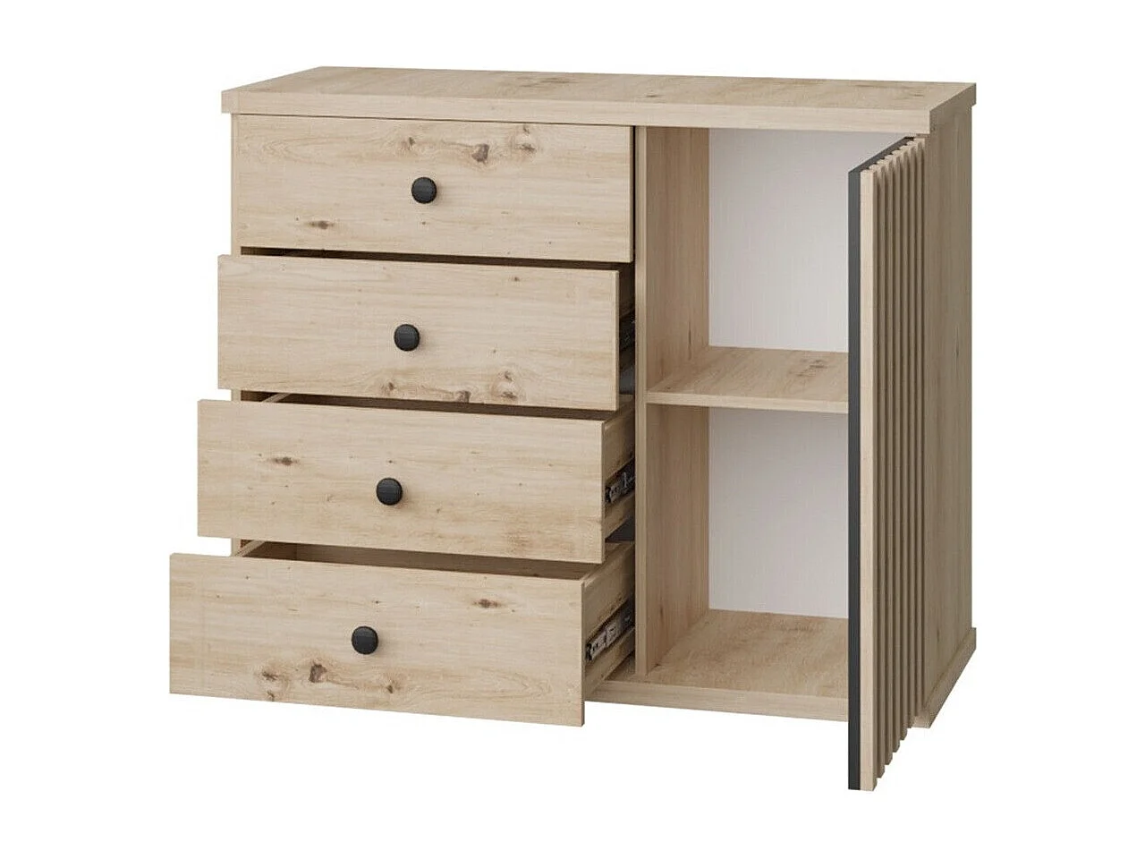 Commode Venmava 104, Chêne Artisan|Noir, Tiroirs et portes, Nombre de tiroirs: 4, 85x41cm