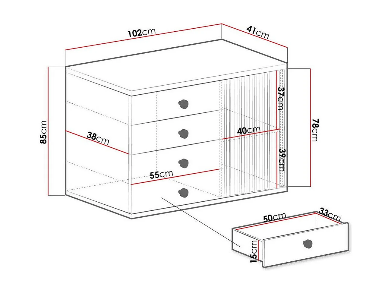 Commode Venmava 104, Chêne Artisan|Noir, Tiroirs et portes, Nombre de tiroirs: 4, 85x41cm