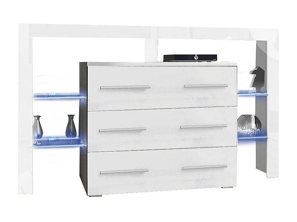 Commode Nashville 108, Blanc|Blanc brillant, Avec tiroirs, Nombre de tiroirs: 3, 101x45cm